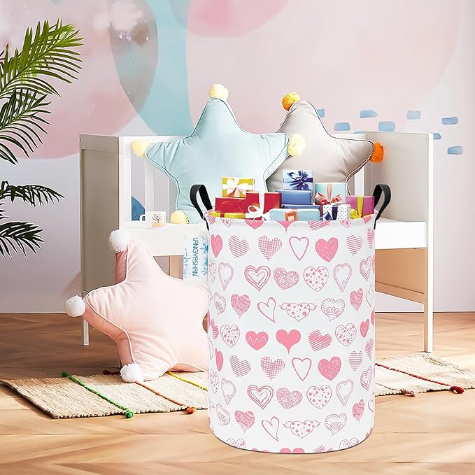 LANGYASHAN Laundry Basket Canvas Fabric Collapsible Organizer Basket for Storage Bin Toy Bins Gift Baskets Bedroom Clothes Children Nursery Hamper (Angel Heart)
