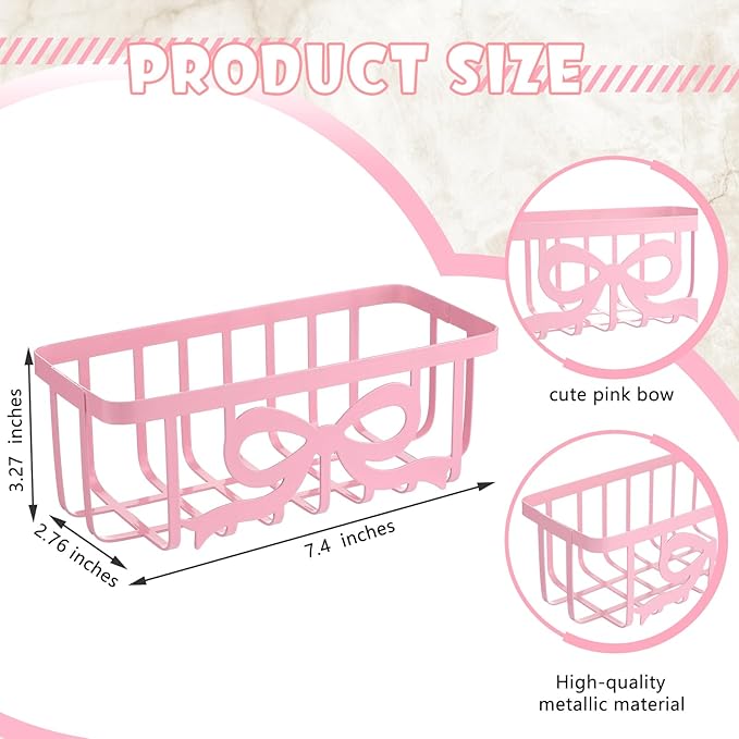 Pink Bow Sponge Holder for Kitchen Sink with Adhesive Mount Cute Bow Metal Sink Decorative In-sink Sponge Holder Organizer Coquette Preppy Pink Kitchen Decor Accessories