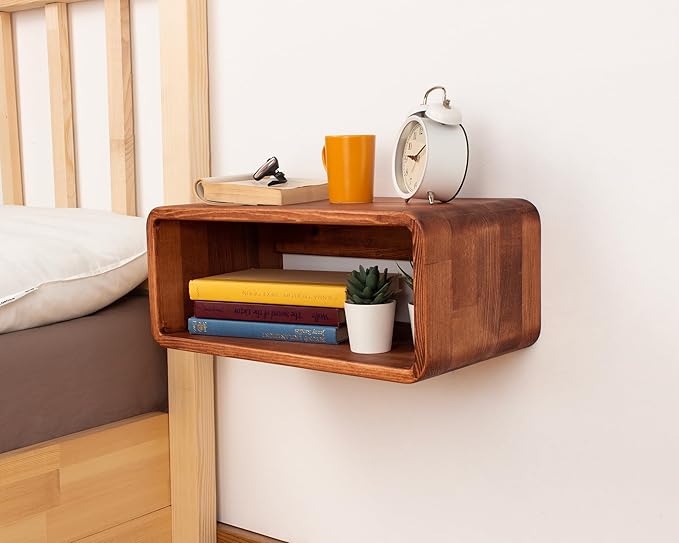 Floating Nightstand Wooden, Bedside Table, Nightstand Shelf, Handmade, Wall Mounted Bedside Shelf, Minimalist and Unique Style (Paris)