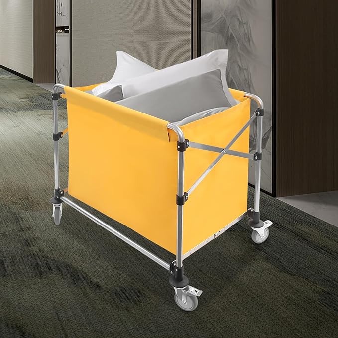 Commercial Laundry Cart with Wheels,Folding Laundry Hamper Cart,Heavy Duty Rolling Laundry Basket with Large Capacity,Laundry Sorter Trolley for Home Hotel Apartment (Yellow, 35.43 * 23.62 * 34.65in)