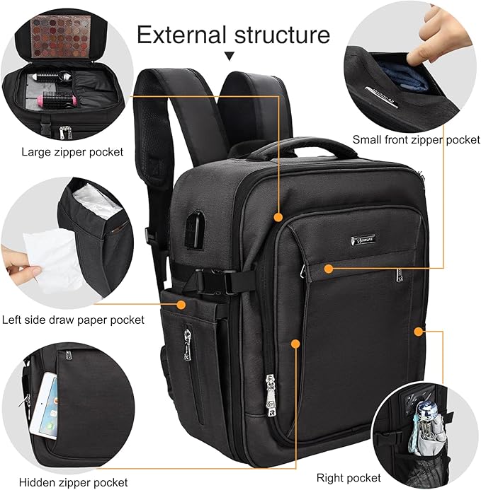Relavel Makeup Backpack - Extra Large Train Case with 4 Pack Clear Bags, Professional Makeup Artist Kit Set Bag