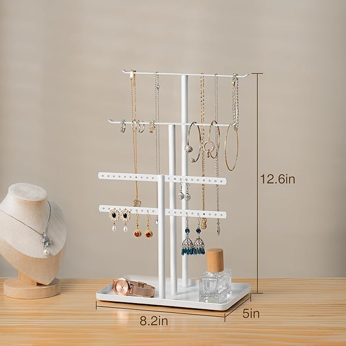pickpiff Jewelry Stand Holder Organizer: 12.5" Sturdy Jewelry Hanger for Necklace, Earring, Bracelet, White