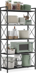 SONGMICS 5-Tier Metal Storage Rack, Shelving Unit with X Side Frames, Dense Mesh, 12.6 x 31.5 x 57.3 Inches, for Entryway, Kitchen, Living Room, Bathroom, Industrial Style, Ink Black UBSC185B01