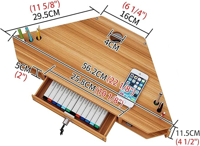 Triangular Wooden Corner Monitor Stand - Space-Saving Desktop Organizer & Laptop Shelf with Drawer, Perfect for Home & Office Use, Maximizing Workspace Efficiency