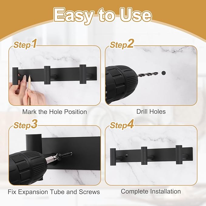 uxcell 1 Set Hat and Coat Wall Mount Rack, Stainless Steel 4 Hooks Towel Racks with Mounting Accessories Tower Hanger Organizer for Entryway Bedroom Kitchen, Silver