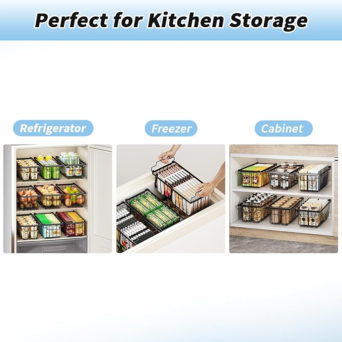 4 Pack Freezer Organizer Bins(14.6‘’L X 7.1‘’W X 5.2‘’H) Suitable for 5-7 Cu.Ft Chest Freezer Sort Frozen Meats | Stackablet Chest Freezer Organizer Bins Get Food Easily w/Handle, Gifts Ideas for Mom