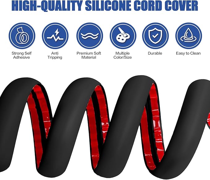 Floor Cord Cover Self Adhesive Cord Hider,10FT Cable Management, Extension Strip Protector for Wires, Prevent Cable Trips for Offices, Gyms, Exhibitions Cavity:0.47"(W) x 0.35"(H) Black