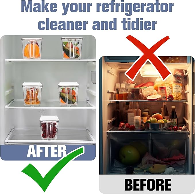 Havawish 4 Pcs Ice Storage Bin for Freezer with Lid and Flexible Scoop Set Plastic Ice Container with Lid Handle for Home Office Fridge Storage (12.4 x 3.94 x 3.94 Inches,Clear)