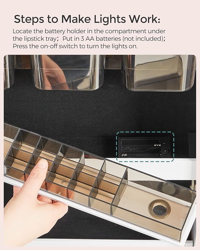 SONGMICS Mirror Jewelry Cabinet Armoire Organizer, Wall or Door Mount Storage Cabinet with Full-Length Frameless Lighted Mirror, Built-in Makeup Mirror, 2 Drawers, Lockable, Christmas Gift, White