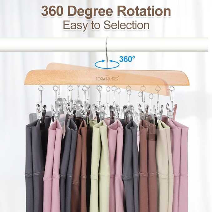 TOPIA HANGER 2 Pack Bra Hanger with Leggings Organizer, 2-in-1 Space Saving Hangers Neatly Store Max 20 Bras and 10 Leggings, Pants Jeans Shorts Skirt Tank Top Hanger for Closet Women Natural CT76N