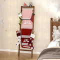 Blanket Ladder Shelf, Decorative Quilt Rack,6-Tier Farmhouse Ladder Holder Organizer with 4 Removable Hooks, Rustic Brown BR35801B