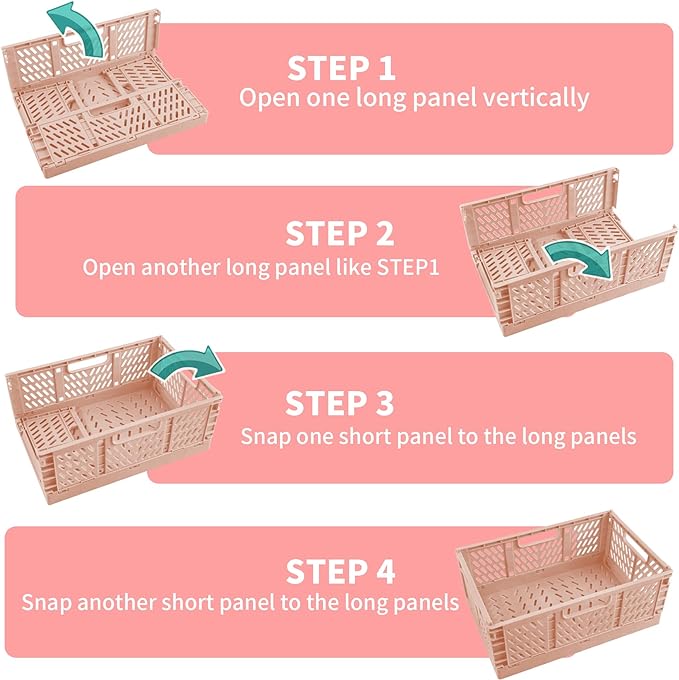 Domiella 2-Pack Crates for Storage, Storage Crates Plastic Stackable, Foldable Crate for Office Home Kitchen Bedroom Bathroom (Large, Blue)