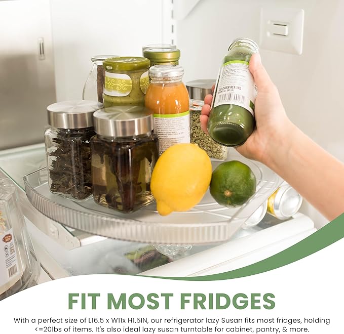 NOSTA Home 360° Rotating Lazy Susan for Refrigerator| Rectangular Fridge Organizer | Cabinet, Pantry, Refrigerator Organizers and Storage | Effortlessly Refrigerator Organizing Solution (16.5 x 11in)
