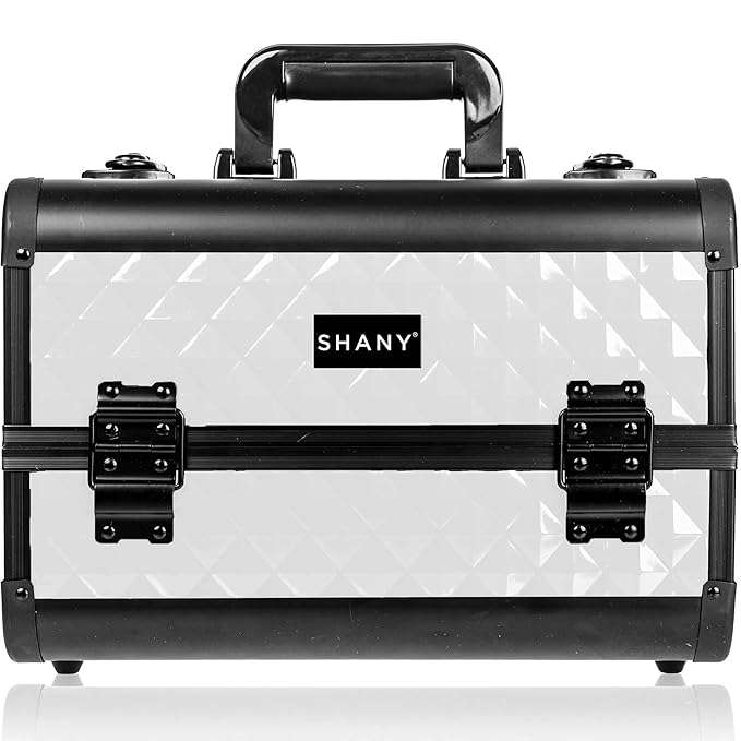 SHANY Premier Fantasy Professional Makeup Train Case Cosmetic Box Portable Makeup Case Organizer Jewelry storage with Locks, 3 Trays, Makeup Brush Holder and Cosmetics Mirror - Snow White