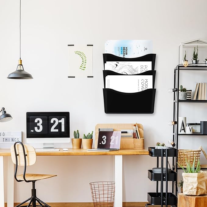 Colarr 12 Pcs Expandable Pocket Wall File Set Plastic Wall Mountable Space Saving Files Office Wall Organizer Wall Mount File Holder Wall Hanging File Organizer for Mail Letter Magazine (Black)