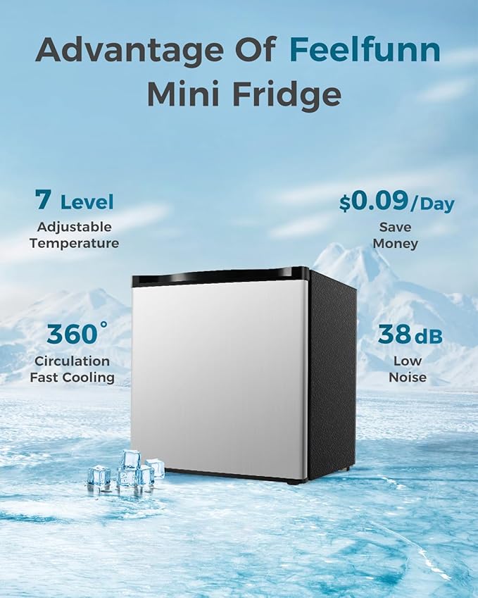 Mini Fridge with Freezer - 1.7 Cu.Ft Single Door Mini Refrigerator with Adjustable Thermostat, Low Noise, Energy Saving, Small Fridge for Bedroom, Apartment, Dorm, Classroom, Office - Silver
