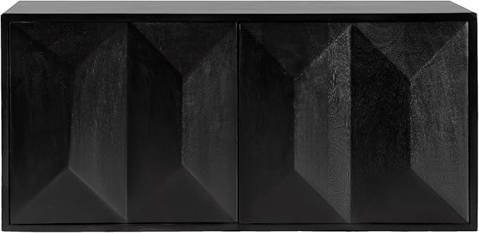 Kate and Laurel Ranier Modern Wooden Two-Door Wall Cabinet, 30 x 10 x 14, Black, Decorative Storage Cabinet with Dimensional Face for Use as Floating Nightstand or Floating TV Shelf