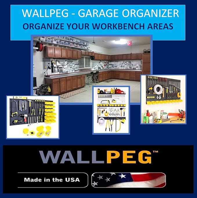 WallPeg 10 Each 7" Pegboard Bins Kit - Large Pegboard Bins for Craft Room Storage & Garage Peg Board Organization - Handy Pegboard Wall Organizer Bins Set -Made in USA-