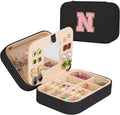 TopPerfekt Travel Jewelry Case, Jewelry Box with Mirror, Jewelry Organizer Bridal Shower Gifts to Her, Earring Storage Travel Case, Trendy Gift for Women and Girls, Girlfriend-Letter N, Black