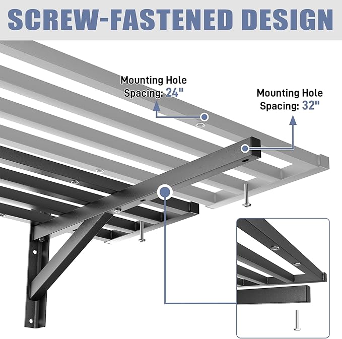 WALMANN 2 Pack Heavy Duty Wall Shelves, 2 ft x 4 ft Wall-Mounted Garage Storage Shelf, Floating Shelf, Hold 400 lbs/Shelf