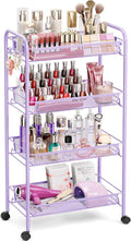 TOOLF 4-Tier Rolling Cart, Metal Utility Cart with 3 Hooks, Easy Assemble Mobile Storage Trolley On Wheels, Metal Shelving Units Kitchen Bathroom Laundry Room