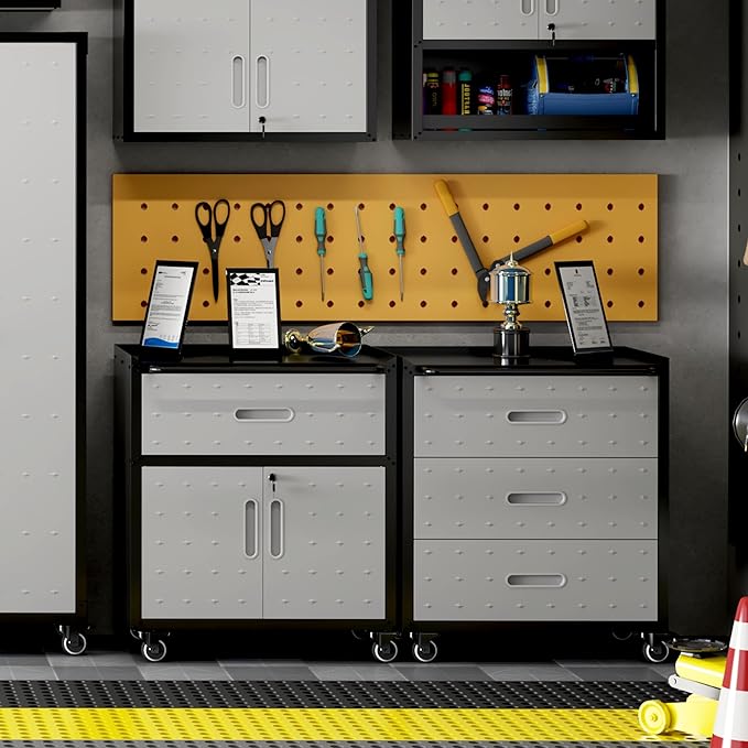 Tool Storage Cabinet, Rolling Tool Cabinet with 3 Drawers, Metal Storage Cabinet for Garage, Tool Room, Assembly Required(Black and Gray)