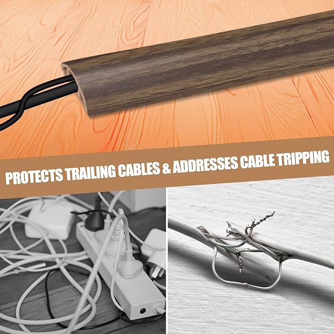 Floor Cord Cover Self Adhesive Cord Hider,3.3FT Cable Management, Extension Strip Protector for Wires, Prevent Cable Trips for Offices, Gyms, Exhibitions Cavity:0.39"(W) x 0.27"(H) Wood Walnut