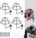 Helmet Holder Wall Mount, 4 Pack Metal Motorcycle Helmet Holder with Hooks Multifunctional Helmet Storage Rack for Helmets, Hats, Jackets