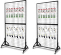 2 Packs 3'x 6' Two-Double Gridwall Panel Display Racks with Sturdy T-Base, Black Grid Wall Panels Display Stand, Display Rack Craft Show, Art Display Stand