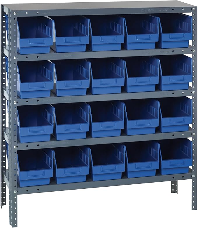 Quantum Storage Systems 1839-204BL Store More Steel Shelving Unit with 6" Shelf Bins, 18" D x 36" W x 39" H, Blue