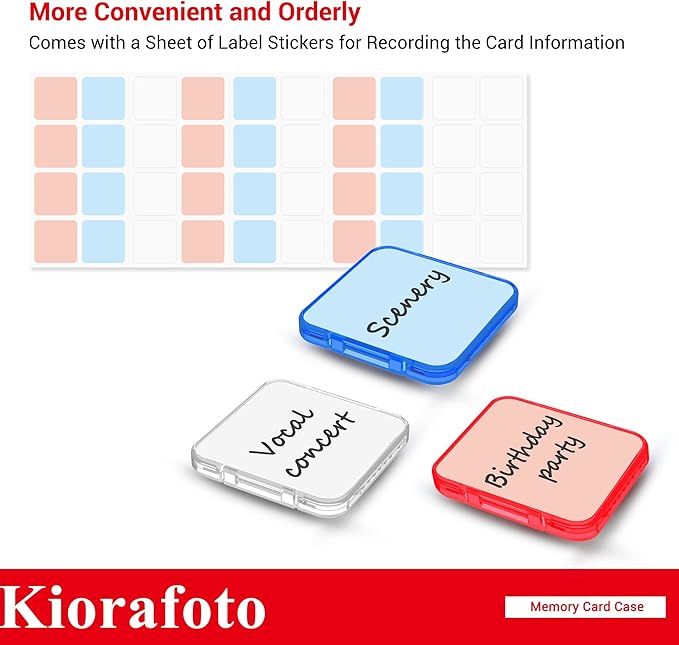 Kiorafoto SD Card Case with 36 Pack Individual Clear Plastic Memory Card Holders for 36 SD SDXC SDHC Cards,Water-Resistant Anti-Shock Anti-Dust SD Card Carrying Organizer Storage Protector with Labels