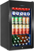 Beverage Refrigerator 126 Can, Mini Beverage Fridge Small Beverage Cooler with Glass Door Safety Lock, Drink Fridge for Beer Soda Wine, Perfect for Dorm Office Hotel