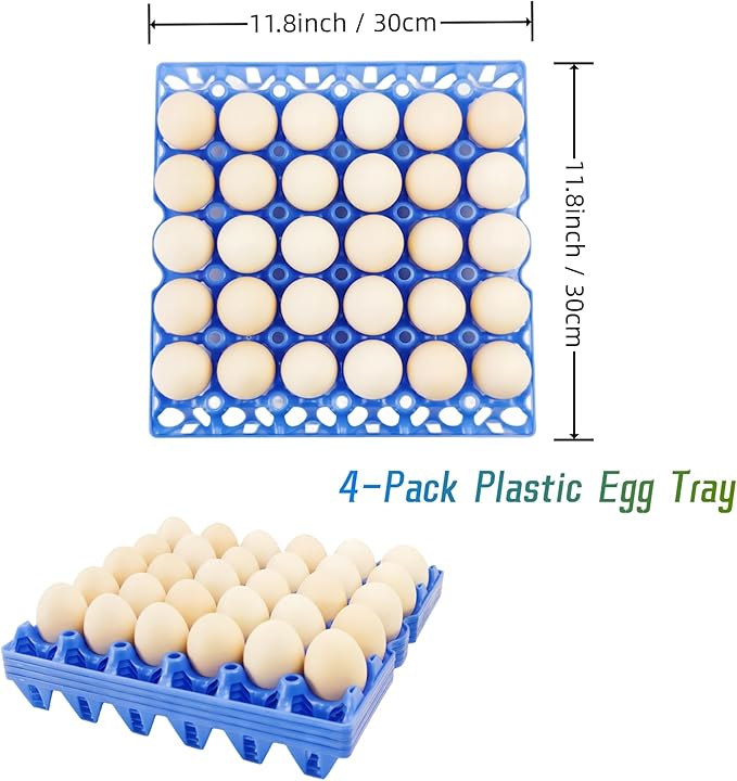 4-Pack Blue Rectangular Plastic Egg Tray, Stackable Egg Crates, 30-Egg Capacity, Modern Style, Reusable, Dishwasher Safe