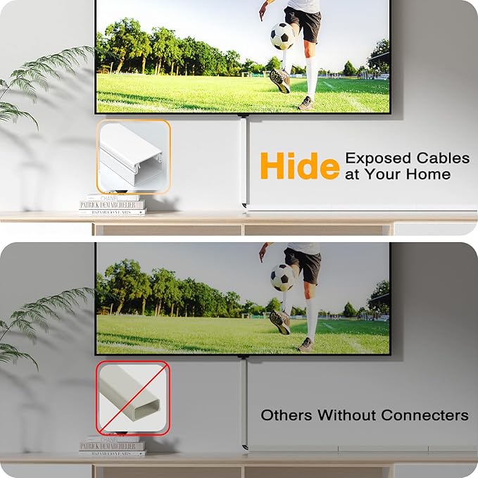 Delamu 56.7in Cord Hider, Cord Covers for Mini Wire on Wall, Paintable Cable Hider Wire Covers for Cords, Self-Adhesive Cable Cover Management, Easy Set-up Wires Hiders for TV, W0.55 H0.4in, White