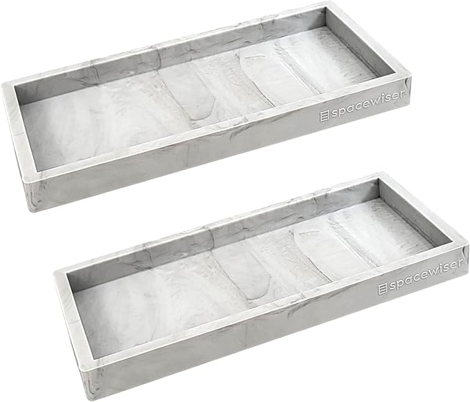 Countertop and Vanity Tray - 2 PC Small 7.7" Silicone Bathroom Trays, Kitchen Soap Tray, Dish Sponge Soap Holder Kitchen Sink Organizer Caddy, Bathroom Counter Trays for Lotion Dispenser