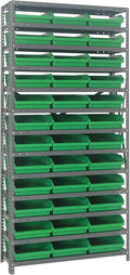 Quantum Storage Systems 1275-109GN Steel Shelving Unit with 4" Shelf Bins, 12" D x 36" W x 75" H, Green