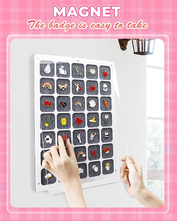 UCEC 35 Grids Clear Acrylic Pin Display Board & 50 PCS Rubber Pin Clutches, Enamel Pin Collection Display Case for Pin Holder, Badge Brooch Pins Organizer Board, Dust-Free Wall & Table Holder Display