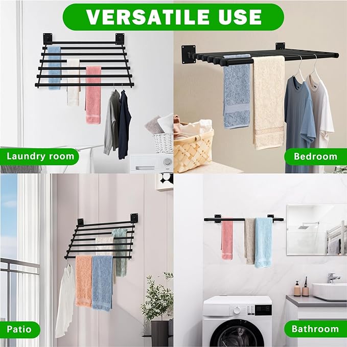 Wall Mounted Drying Rack, 43 Inches Wall Laundry Drying Rack Collapsible Indoor Clothes Drying Rack for Hanging Clothes