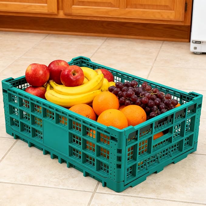Collapsible Storage Crates, 52 Liter Heavy Duty Foldable Plastic Crates , Storage Baskets and Bins 23.6" L x 15.7" W x 8.6" H Stackable Dairy Milk Crates for Office, Home, Toy Storage