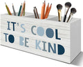 Boho Blue Pen Pencil Holder Organizer for Desk Accessories, Boys Room Decor, It's Cool to Be Kind Wooden Box Signs Decorations for Kids Boys Nursery Bedroom Playroom Desk Tabletop