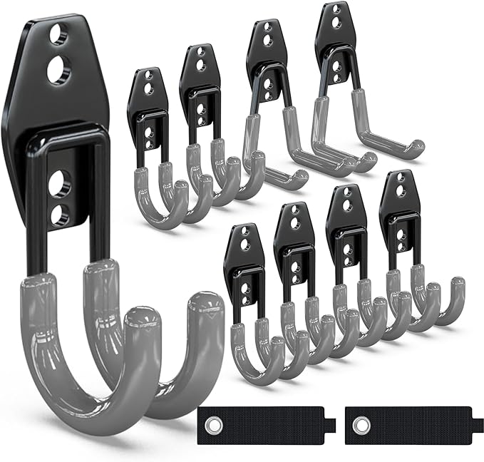 3-H Garage Wall Hooks 10 Pack, Garage Hooks Heavy Duty with Extra Welding Spots, Wall Storage Organizer for Hanging for Garden, Lawn, Yard (Grey)