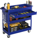 3 Tier Rolling Tool Cart with Drawers, Heavy Duty Utility Cart on Wheels, Large Storage Capability Service Cart for Garage, Warehouse and Repair Shop (Deep Blue)