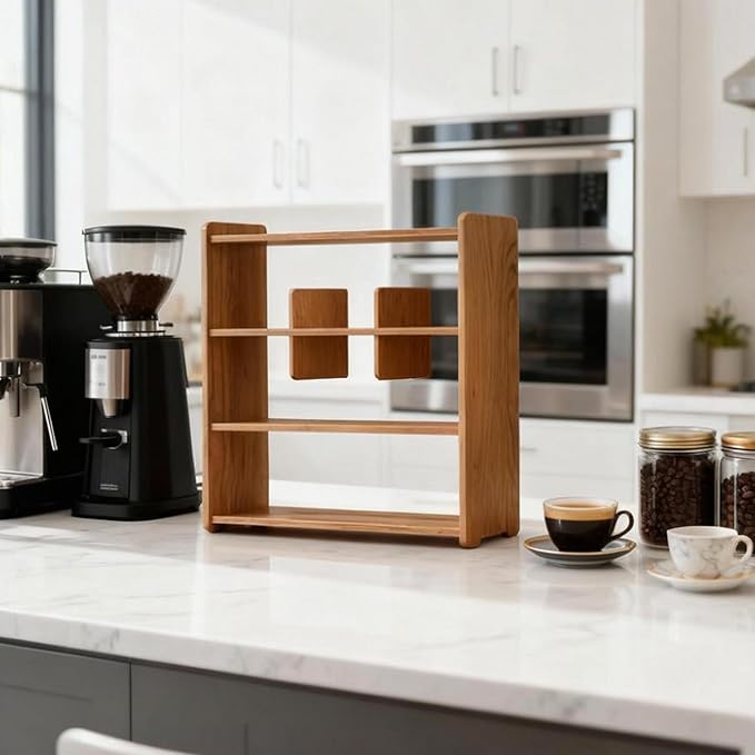 Coffee Cup Holder for Countertop Walnut Wood Coffee Mugs Holder for Kitchen Mug Display Rack (4-Tier wood B)