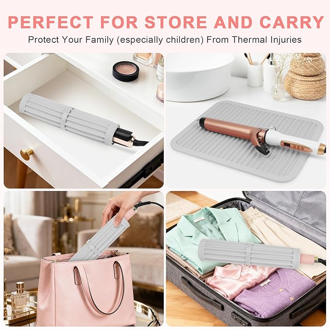 AMIJEAL Oversize Silicone Heat Resistant Mat for Hair Tools, Curling Iron Flat Iron Hair Straightener Holder Mat, Portable Hot Tools Sleeve Pad for Travel Vanity Salon(14.2" x 11.0")