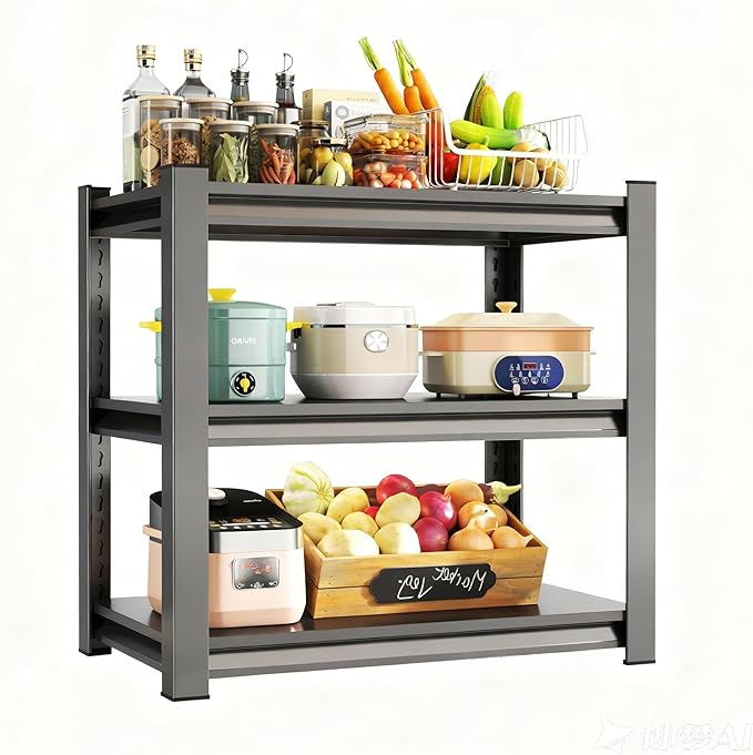 Kitchen Storage Rack，3 Tier Shelving Unit，Metal Adjustable Shelf，1050LBS Steel Shelving Rack，Storage Racks for Kitchen Bathroom Pantry Closet Laundry (31" H*27.6" W*13.8" D)