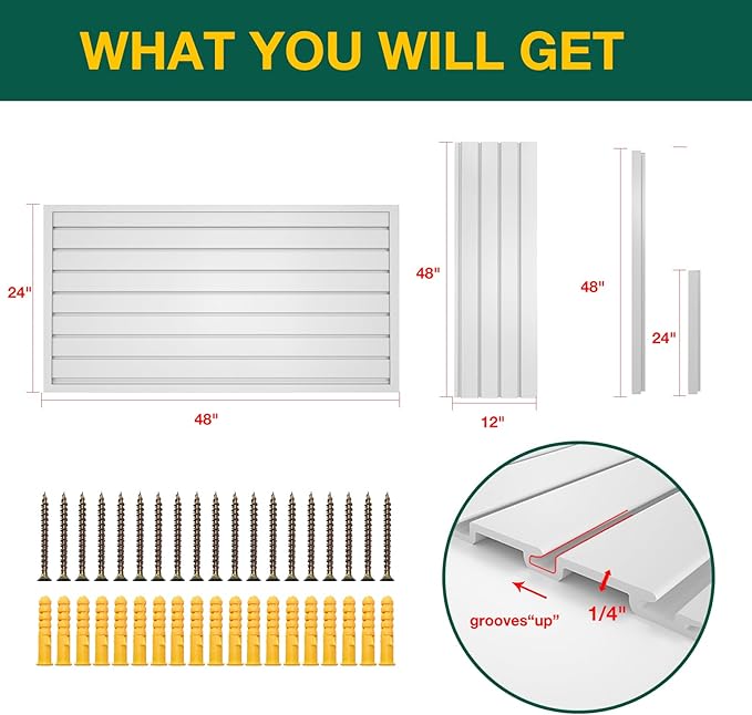 Yuzzy Slat Wall Paneling 2 x 4ft, Garage Slatwall Panel Wall Storage Systems, Heavy Duty PVC Garage Wall Organization (White)
