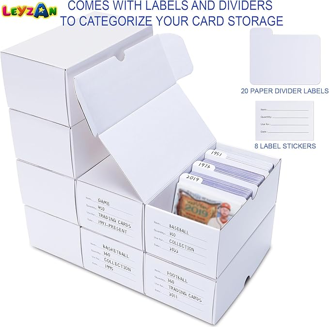 Trading-Card Storage Box, 8-Pack • 400 Count Corrugated Cardboard Storage Box with dividers & labels for TCG/Magic/Mtg storage and Collection, Horizontal