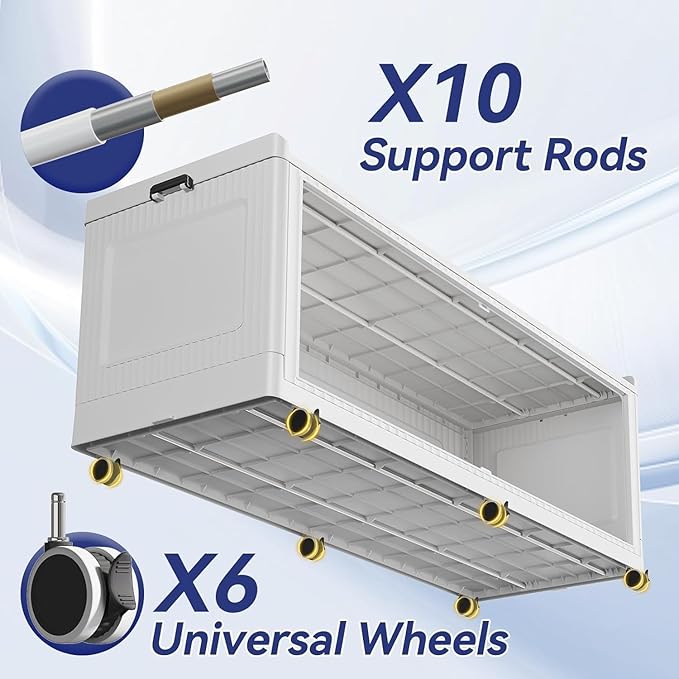 200GAL Extra Large Storage Bins with Lid, 800QT Collapsible Organizer with Wheels, Stackable Closet Cabinet with Doors, Folding Storage Containers for Home, Office, Kitchen, 4Pack White