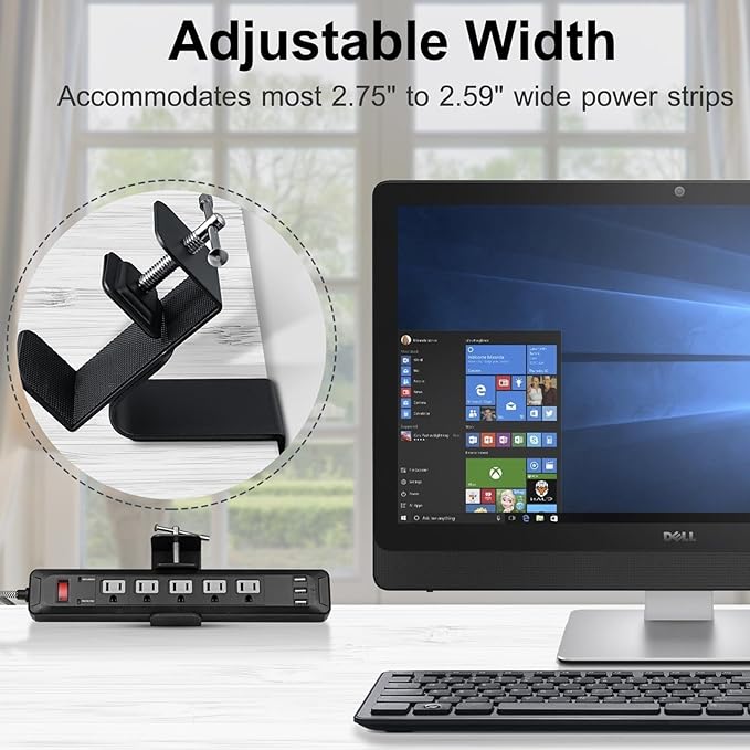 Desk Clamp for Power Strip - Removable Power Strip Holder for Desk Edge - Sturdy Table Clamp - Desk Mount for Power Strip - Fits 1.96" to 2.55" Width - Black
