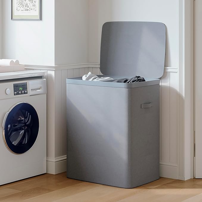 Laundry Hamper with lid, 100L Large Capacity Foldable Laundry Basket with Dual Compartments for Light & Dark Clothes, Removable Bags, Space-Saving, Easy Setup